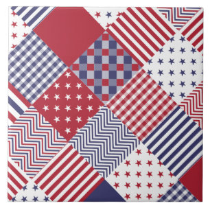 USA Americana Diagonal Red White och Blue Quilt Kakelplatta