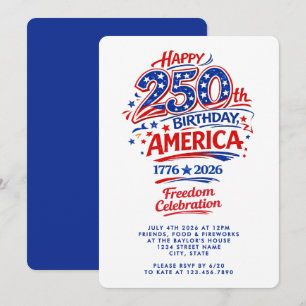 USA Amerika 250-årsjubileum 4:e juli-fest Inbjudningar