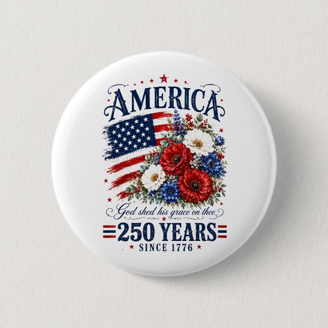 USA Amerika 250-årsjubileum Blommig Knapp (Framsida)