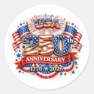 USA Amerika 250-årsjubileum Patriotisk akvarell Runt Klistermärke