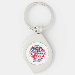USA Amerika 250-årsjubileum Patriotisk Swirl Silverfärgad Nyckelring