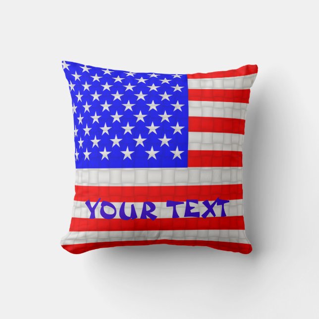 USA Amerika amerikanska flaggan: TILLFOGA TEXT Kudde (Framsida)