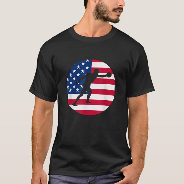 USA Amerika Flagga Discus Throw Discus Launcher T Shirt (Framsida)