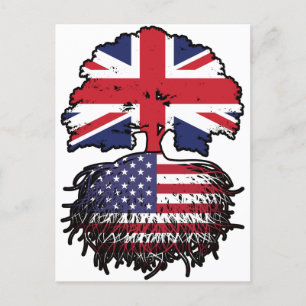 USA Amerikansk Brittisk UK Träd Rötter Flagga Vykort