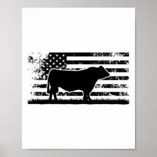 Usa Amerikansk Flagga - Amerika Ko Black Angus Ran Poster