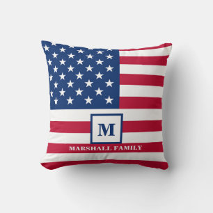 USA Amerikansk Flagga Anpassad Monogram 4:e Juli Kudde