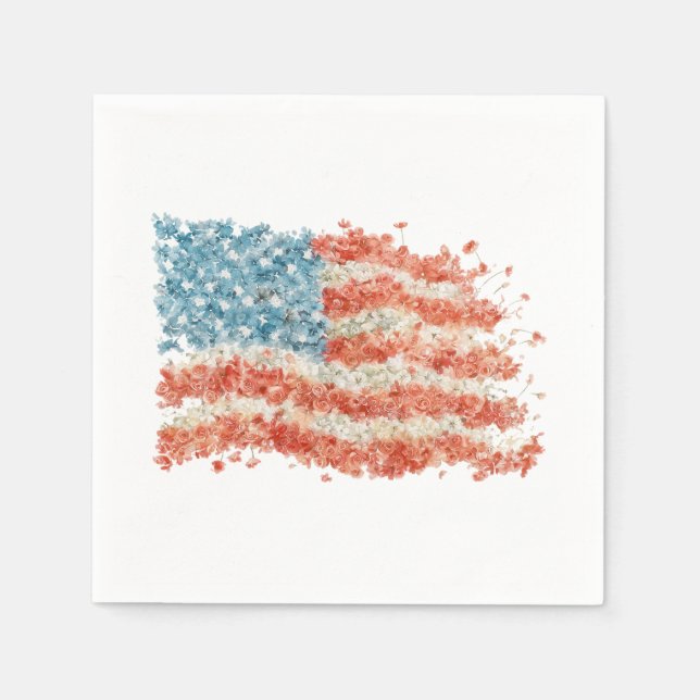 USA Amerikansk Flagga Blommig Pappersservett (Framsidan)