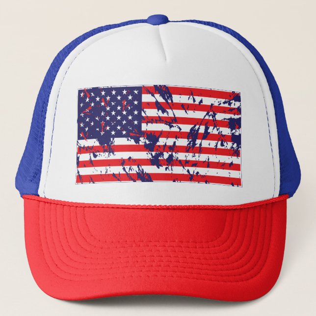 USA - Amerikansk Flagga i Mönster i Distress Keps (Framsida)