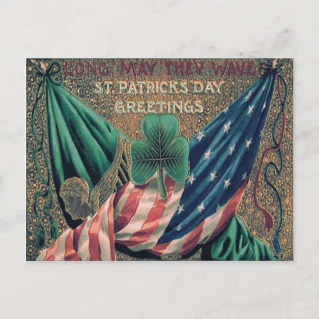 USA Amerikansk flagga irländsk Shamrock Vykort (Framsida)