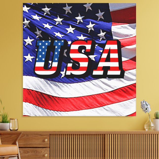 USA - Amerikansk flagga på sträckt canvastryck (Insitu (Vardagsrum))