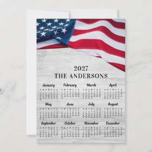 USA Amerikansk Flagga Patriotisk Trä 12 Månaders K Julkort