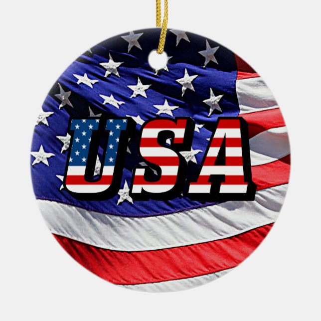 USA - Amerikanska Flagga Julgransprydnad Keramik (Framsidan)