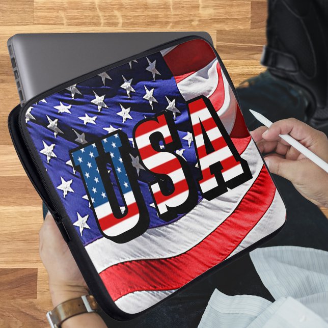 USA - Amerikanska Flagga Laptop Fodral (USA - American Flag Laptop Sleeve)