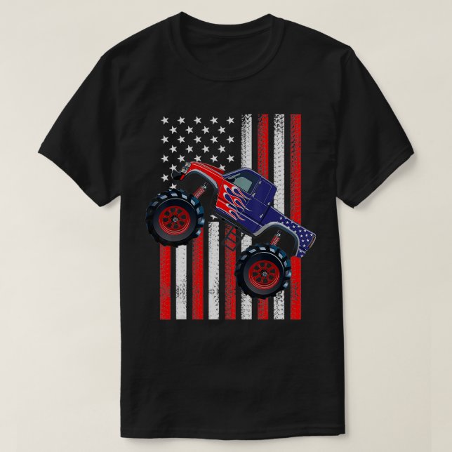 USA amerikanska Flagga Monster Lastbil 4:e juli Pa T Shirt (Design framsida)