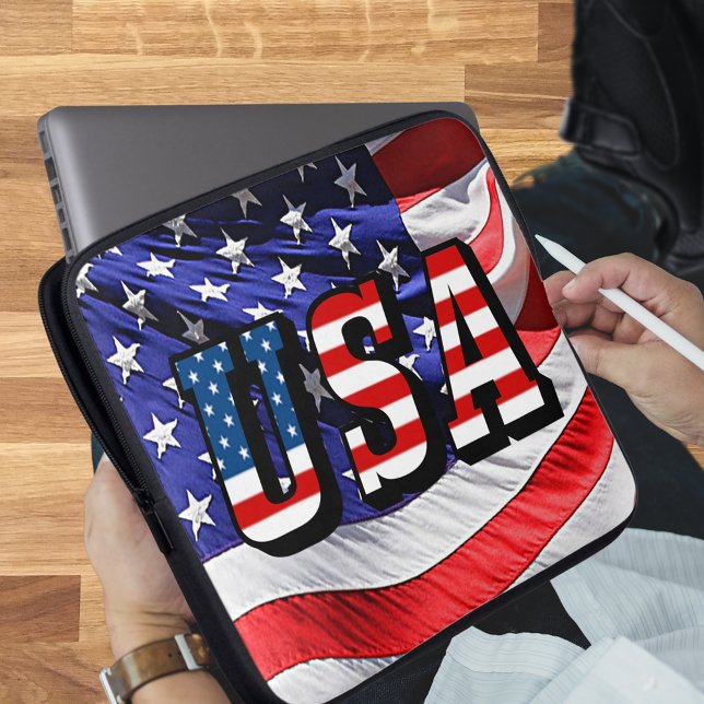 USA - Amerikanska Flagga Neoprene Laptop sleeve (USA - American Flag Neoprene Laptop Sleeve)
