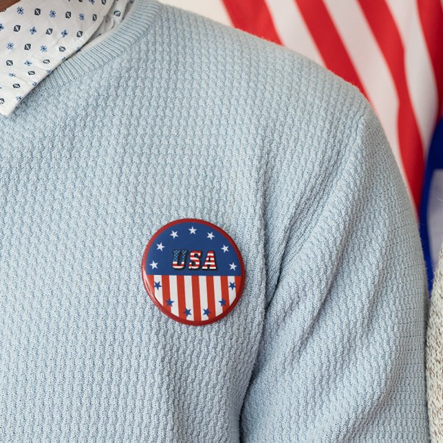 USA - amerikanska Flagga och Stars i Circle Knapp (Property of XXL Your Name Button)