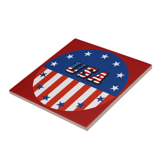 USA - Amerikanska Flagga och stjärnor i cirkel Kakelplatta (Sidan)
