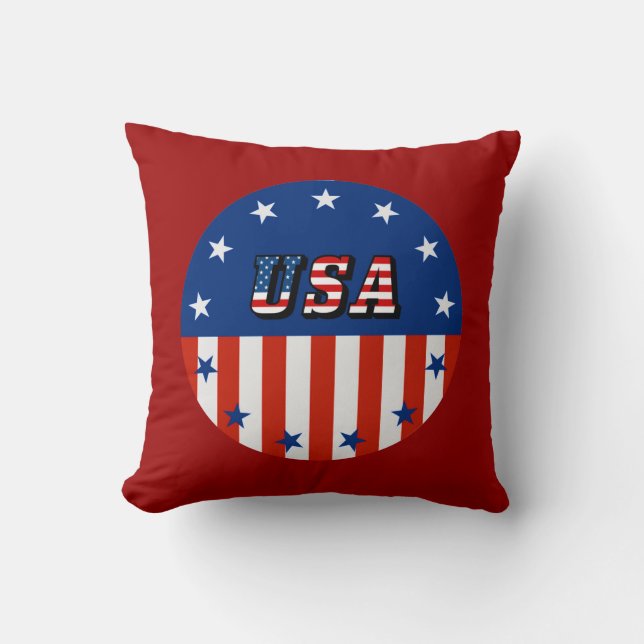 USA - Amerikanska Flagga och stjärnor i cirkel Kudde (Framsida)