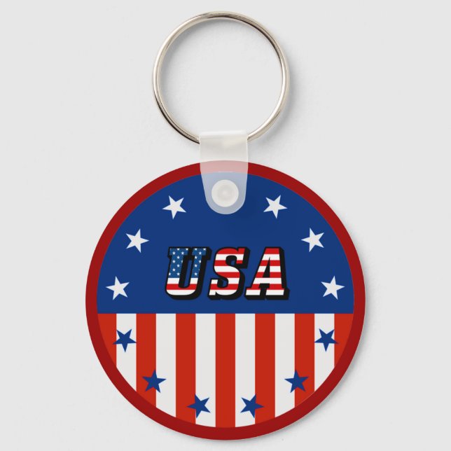 USA - Amerikanska Flagga och stjärnor i cirkel Nyckelring (Framsida)