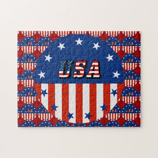 USA - Amerikanska Flagga och stjärnor i cirkel Pussel (Horisontell)
