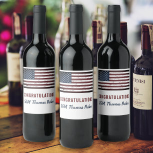 USA Amerikanska Flagga Patriotic Pension Party Vinflaska Etikett