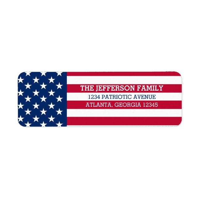 USA Amerikanska Flagga Stars och stripes Returadress Etikett (Framsidan)