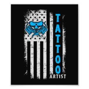 USA amerikanska flaggan med tatueringkonstnären Fototryck