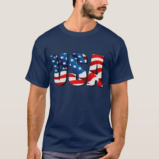 USA Amerikanska patriotiska rött vitt blått flagga T Shirt (Framsida)