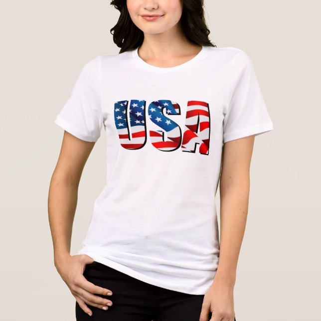 USA Amerikanska patriotiska rött vitt blått flagga T Shirt (Framsida)