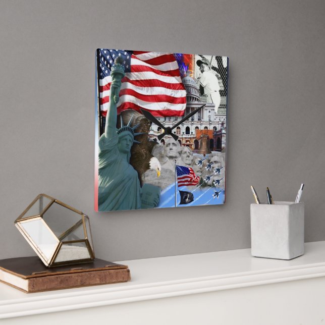 USA Amerikanska symboler Fyrkantig Klocka (Kontor)