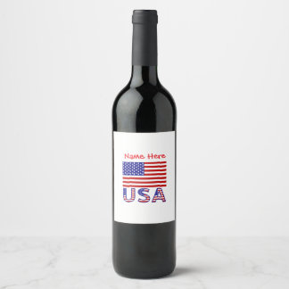 USA Amerikas Förenta Stater Amerika Flagga Personl Vinflaska Etikett