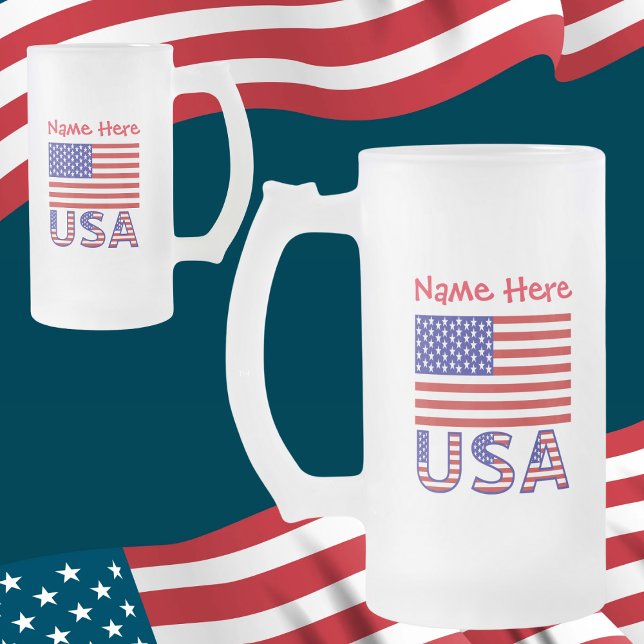 USA Amerikas förenta stater Amerika Flagga Röd Per Frostat Ölglas (Skapare uppladdad)