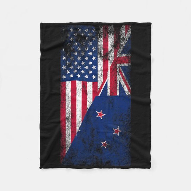 Usa &amp; New Zealand Flags - Us Of America Kiwi,  Fleecefilt (Framsidan)