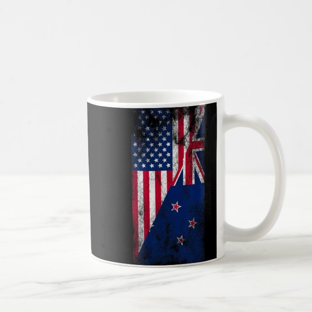 Usa &amp; New Zealand Flags - Us Of America Kiwi,  Kaffemugg (Höger)