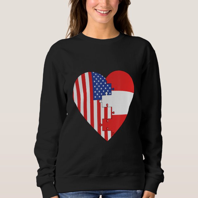 USA and Austria Flags Heart T Shirt (Framsida)