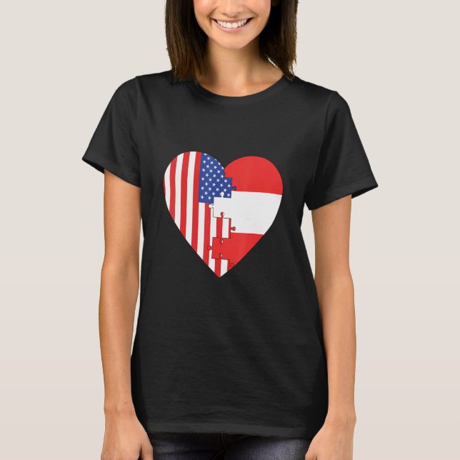 USA and Austria Flags Heart T Shirt (Framsida)