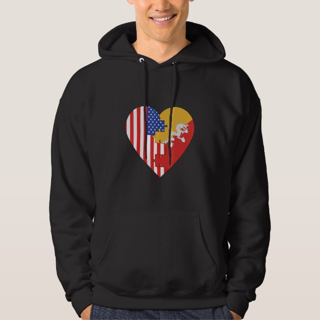 USA and Bhutan Flags Heart Hoodie (Framsida)