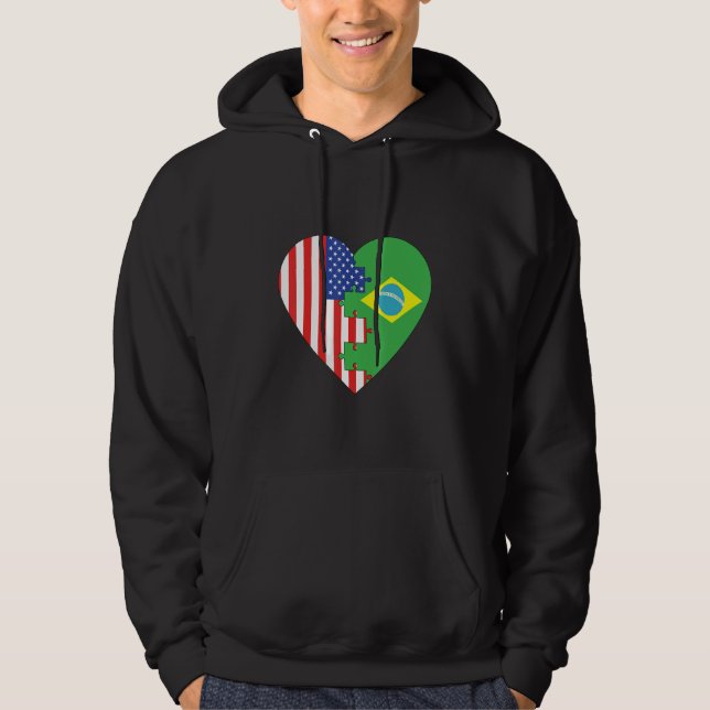 USA and Brazil Flags Heart Hoodie (Framsida)