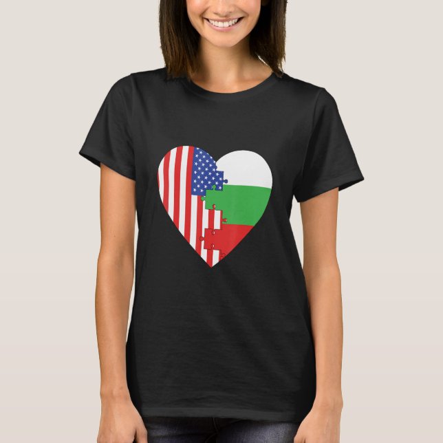 USA and Bulgaria Flags Heart T Shirt (Framsida)
