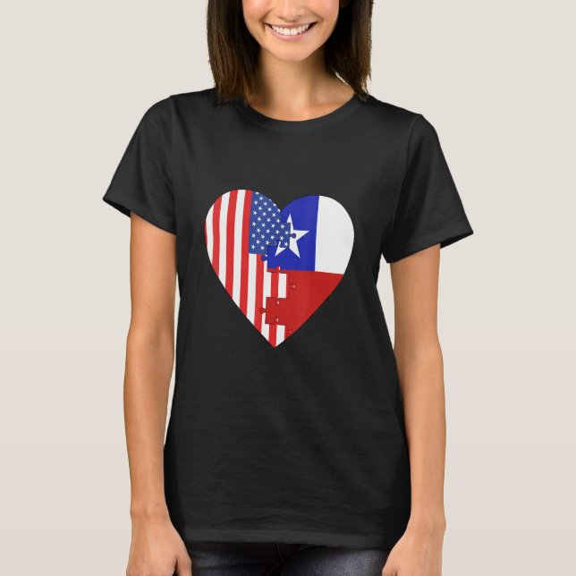 USA and Chile Flags Heart T Shirt (Framsida)