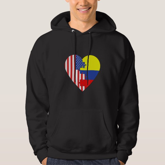 USA and Colombia Flags Heart Hoodie (Framsida)