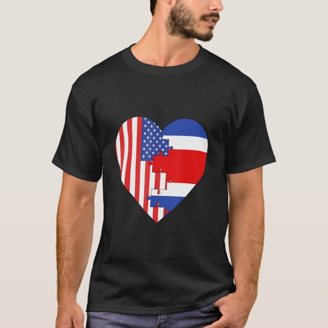 USA and Costa Rica Flags Heart T Shirt (Framsida)