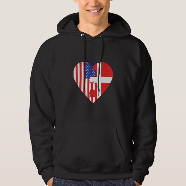 USA and Denmark Flags Heart Hoodie (Framsida)