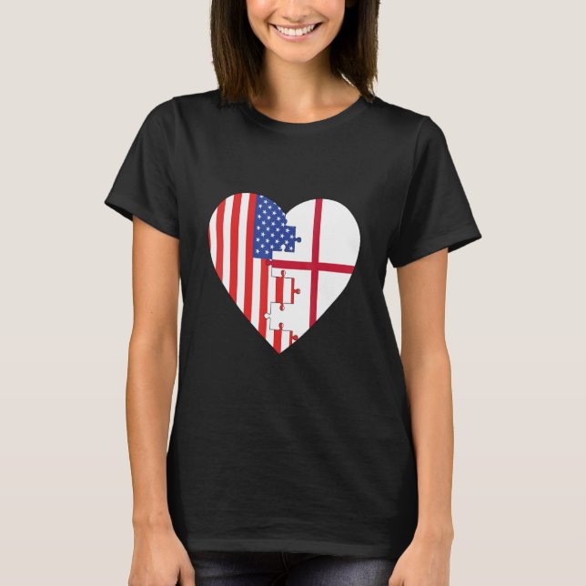 USA and England Flags Heart T Shirt (Framsida)