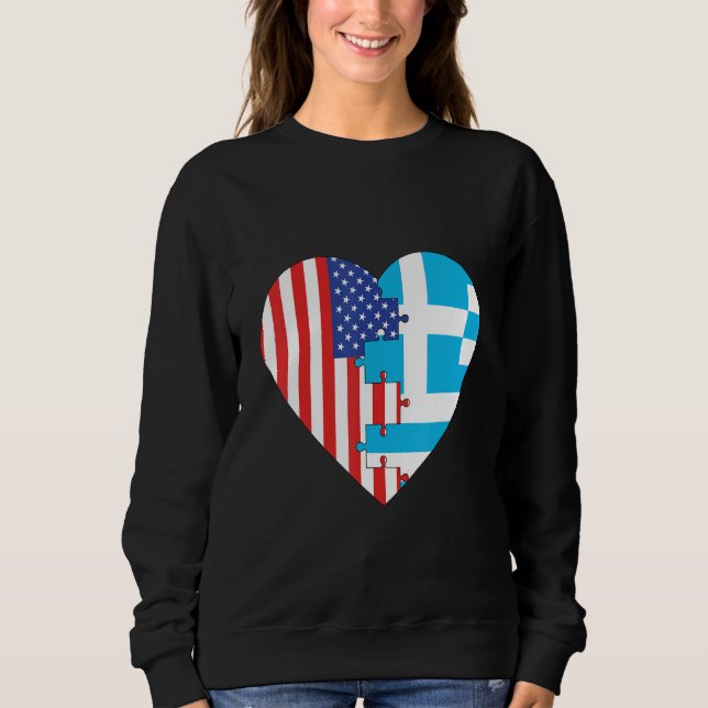 USA and Greece Flags Heart T Shirt (Framsida)