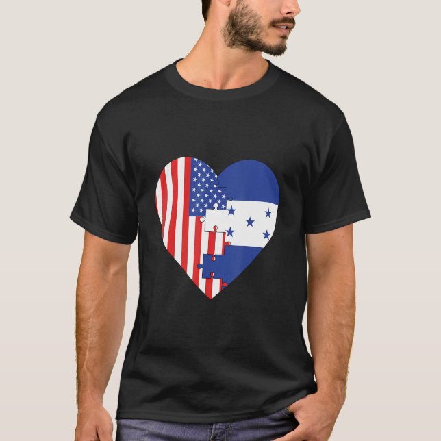 USA and Honduras Flags Heart T Shirt (Framsida)