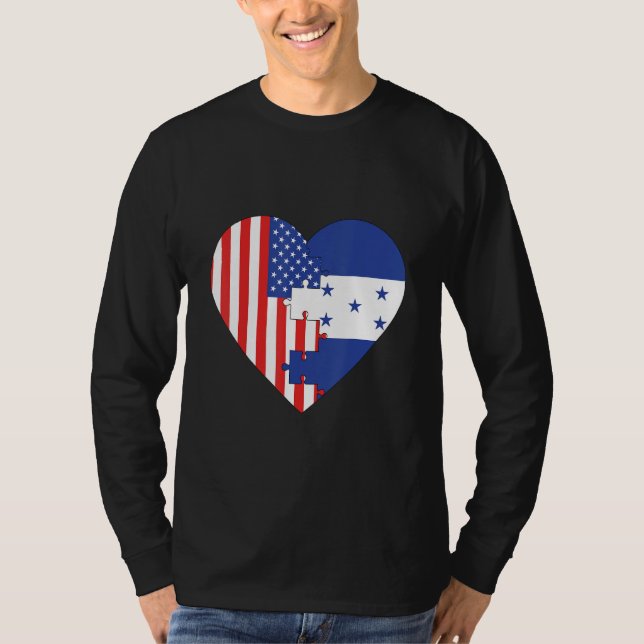 USA and Honduras Flags Heart T Shirt (Framsida)