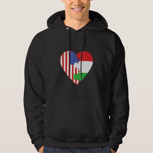USA and Hungary Flags Heart Hoodie (Framsida)