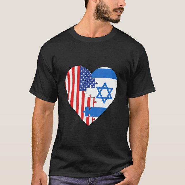 USA and Israel Flags Heart T Shirt (Framsida)