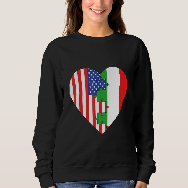USA and Italy Flags Heart T Shirt (Framsida)
